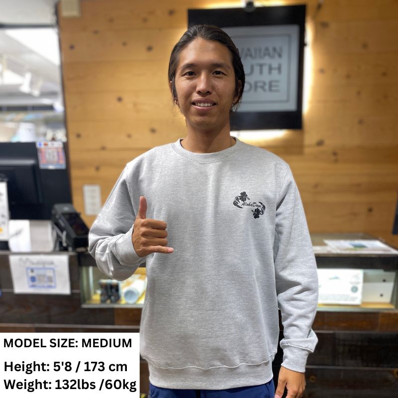 Aloha Days Sweater HIBISCUS Curated/Printed in Hawaii Small-XLarge Grey - CLOTHING