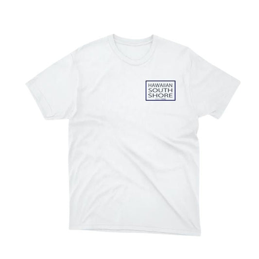 HawaiianSouthShore T-Shirt SURFPOINT Made in Hawaii White Navy - Must-Have for Surfers