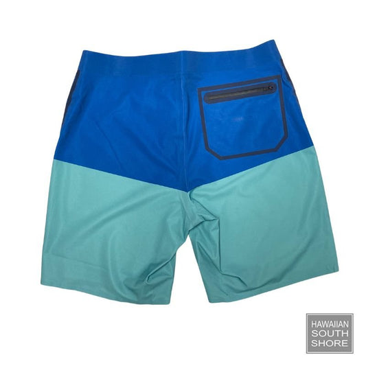 Outerknown Apex Boardshort in True Blue Block showing back view of the shorts