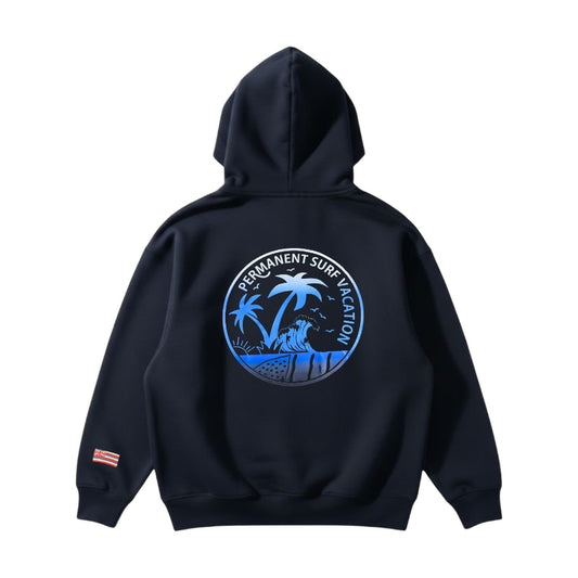 Aloha Days Vacation Hoodie in Navy, back, flat lay