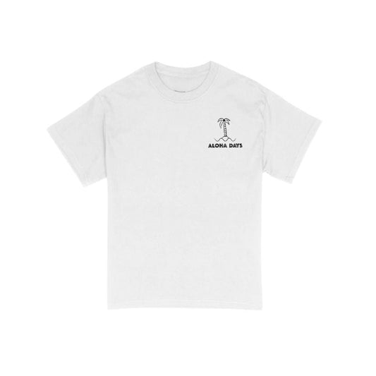 Aloha Days T-Shirt RETRO PALM Made in Hawaii Small White - Hawaiian South Shore