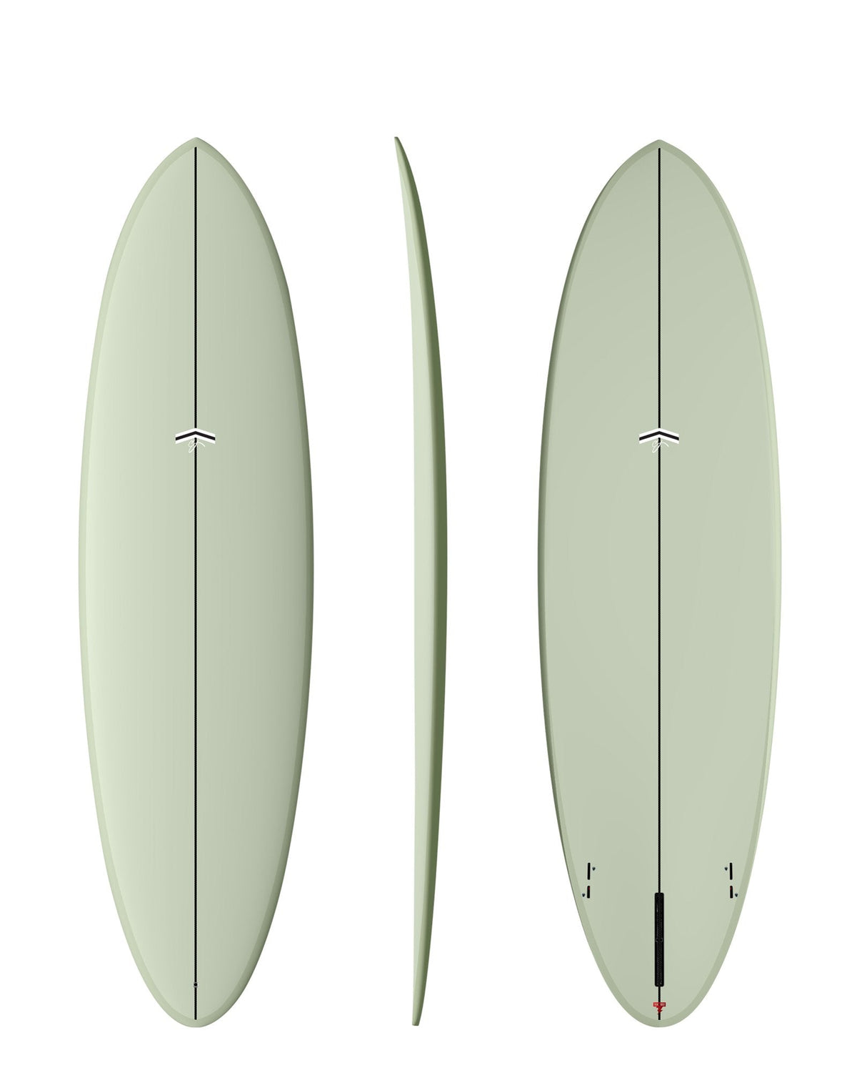 CJ Nelson Outlier X 6'9 Thunderbolt Red surfboard in Volan, top, side and bottom views