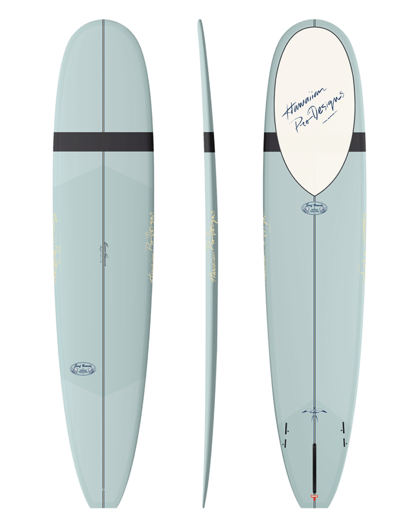 Donald Takayama In The Pink Thunderbolt Red DT Blue surfboard, deck, rail and bottom views