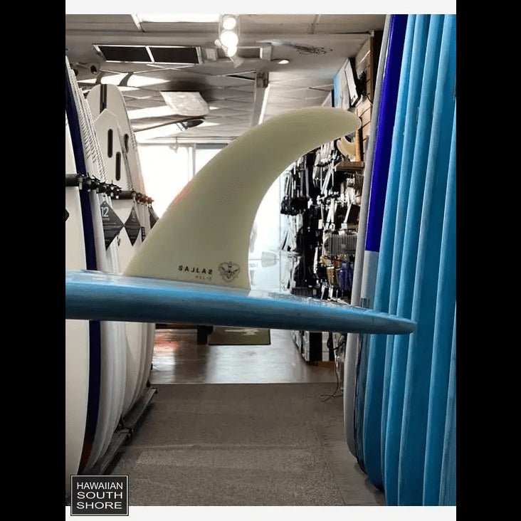 Kai Sallas KELIS Longboard Fin Fiberglass 8.5"-10" White Color in a surfboard - Must-Have for Surfers