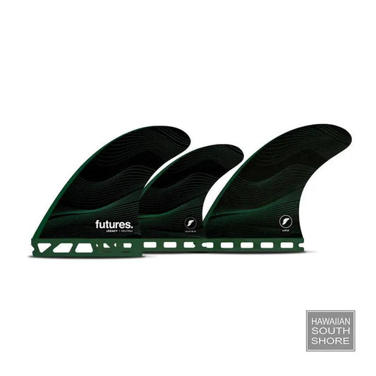 Futures 5-FIN Legacy F8 Honeycomb Large Neutral Template showing front and back view of the fin