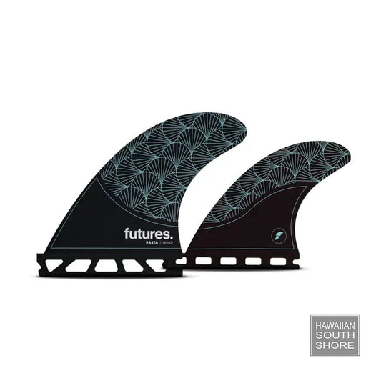 Futures Rasta Quad Medium showing front and back view of the fin