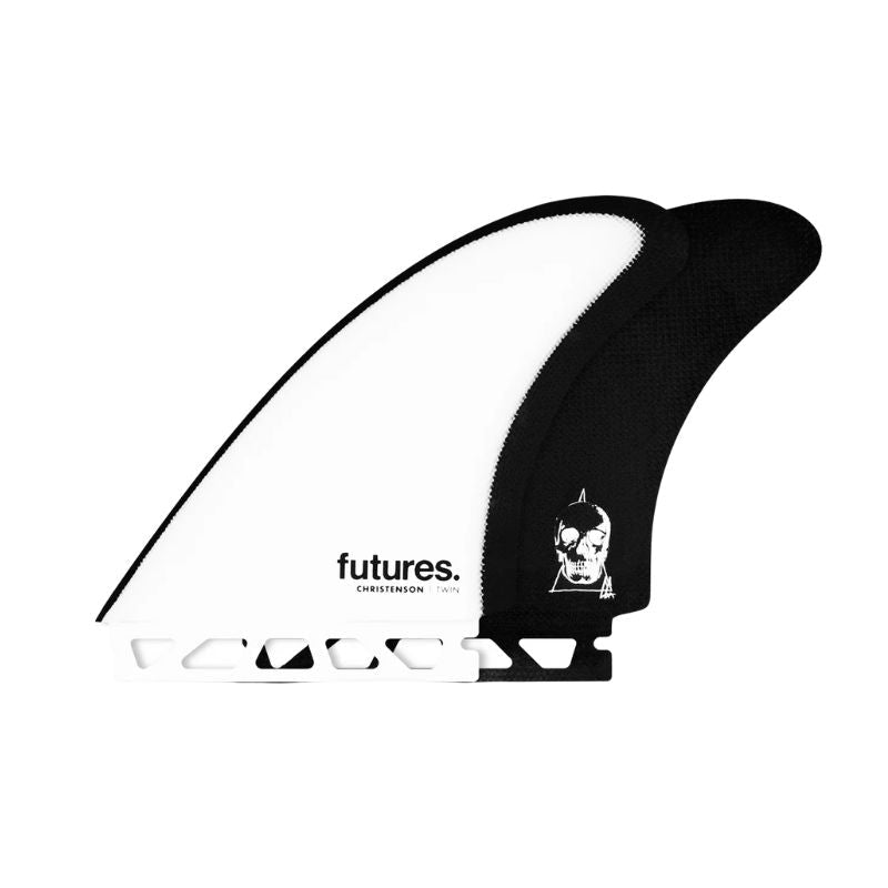 Futures TWIN FIN Christenson Fiberglass White Black - Must - Have for Surfers