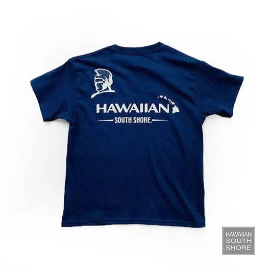 HawaiianSouthShore Kids T-Shirt KAMEHAMEHA Made in Hawaii XS-L Navy in back view - Must-Have for Surfers
