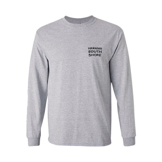 HawaiianSouthShore Long Sleeve T-Shirt Surf Supply (Small - XLarge) Grey - Must - Have for Surfers