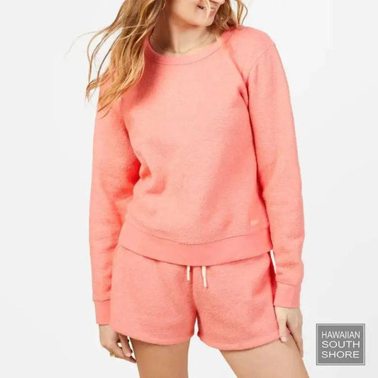 Outerknown Sweater Women's Hightide Crew in bright coral showing the front view