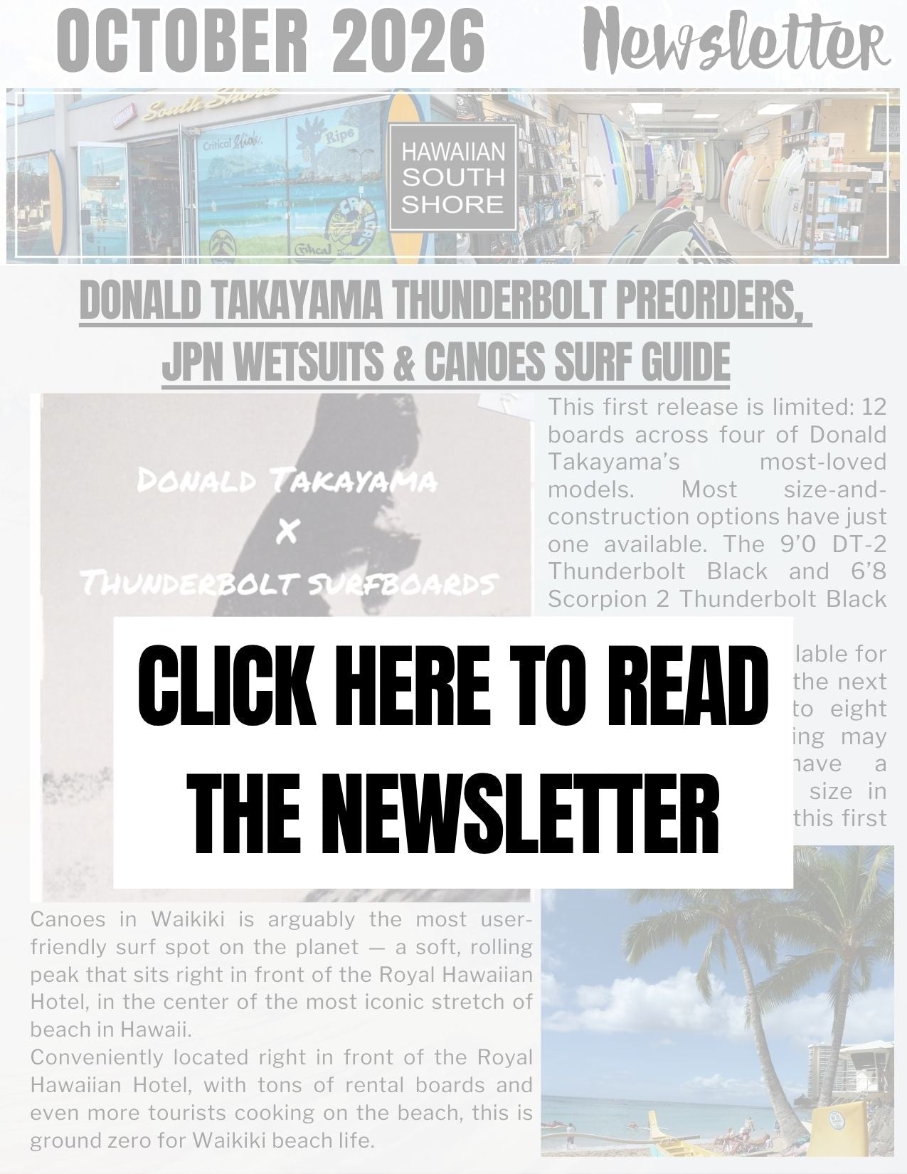 Hawaiian South Shore — October 2026 Newsletter: Donald Takayama Thunde