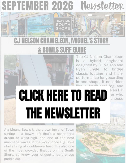 Hawaiian South Shore — September 2026 Newsletter: CJ Nelson Chameleon, Miguel's Story & Bowls Surf Guide - Hawaiian South Shore