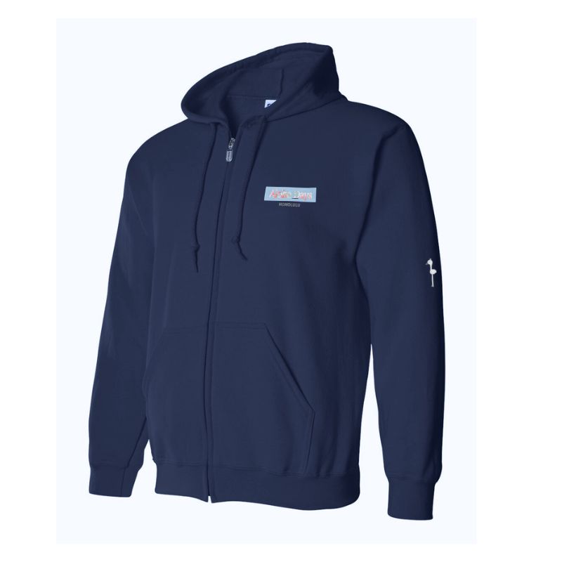 Aloha Days Hoodie Zip Box Logo 2 Made In Hawaii (Small-XLarge) Navy
