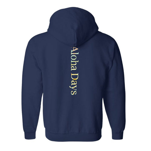 Aloha Days Hoodie Zip Box Logo 2 Made In Hawaii (Small-XLarge) Navy