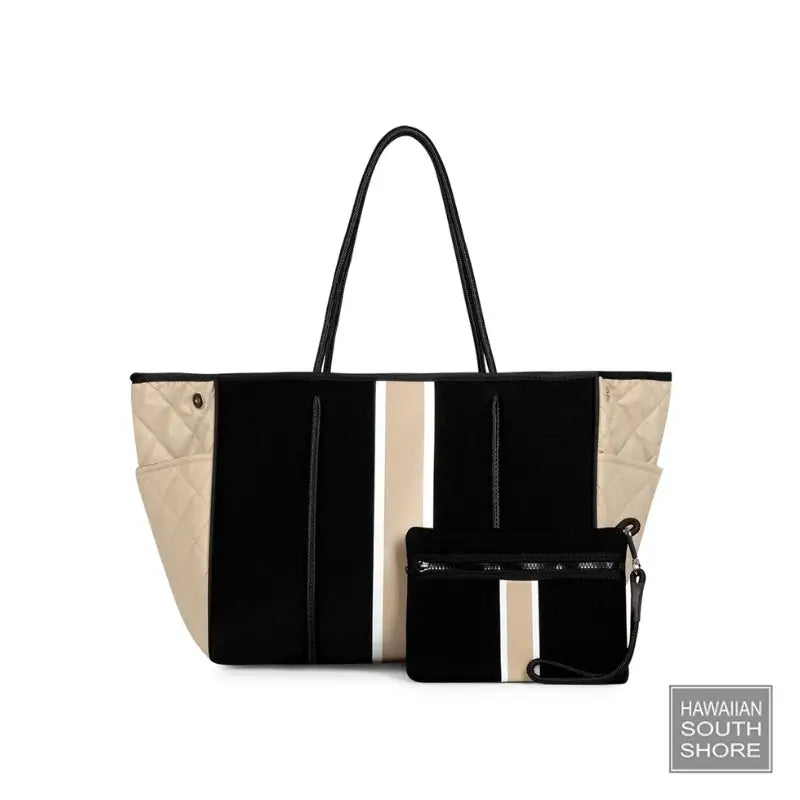 HA Handbag Buff/Handbag/Grayson/Black Neoprene Beige White Stripe