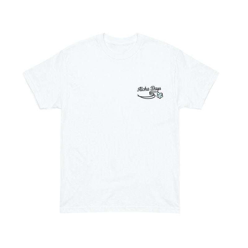 Aloha Days T-Shirt Hula & Palm Made in Hawaii (Small-XLarge) White