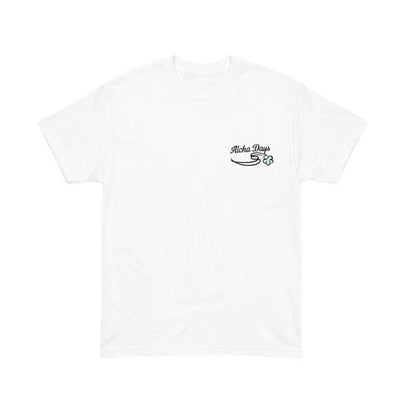 Aloha Days T-Shirt Hula & Palm Made in Hawaii (Small-XLarge) White