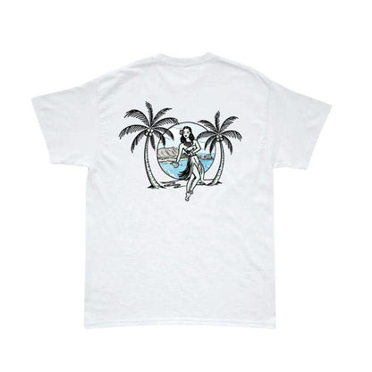 Aloha Days T-Shirt Hula & Palm Made in Hawaii (Small-XLarge) White