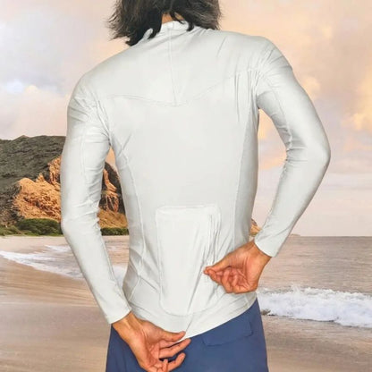 HawaiianSouthShore Rashguard With Pocket Fitted (Small-XLarge) Longsleeves White