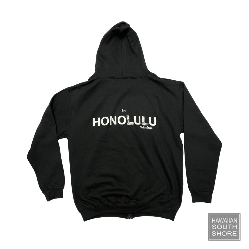 Aloha Days Hoodie Surf in Honolulu Hoodie Pineapple Made In Hawaii Black White