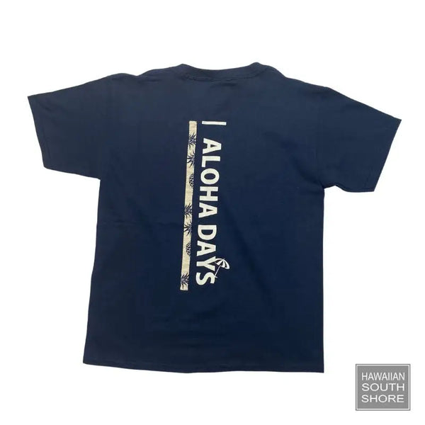 Aloha Days T-Shirt Box Logo 2 Small-Large Navy - CLOTHING