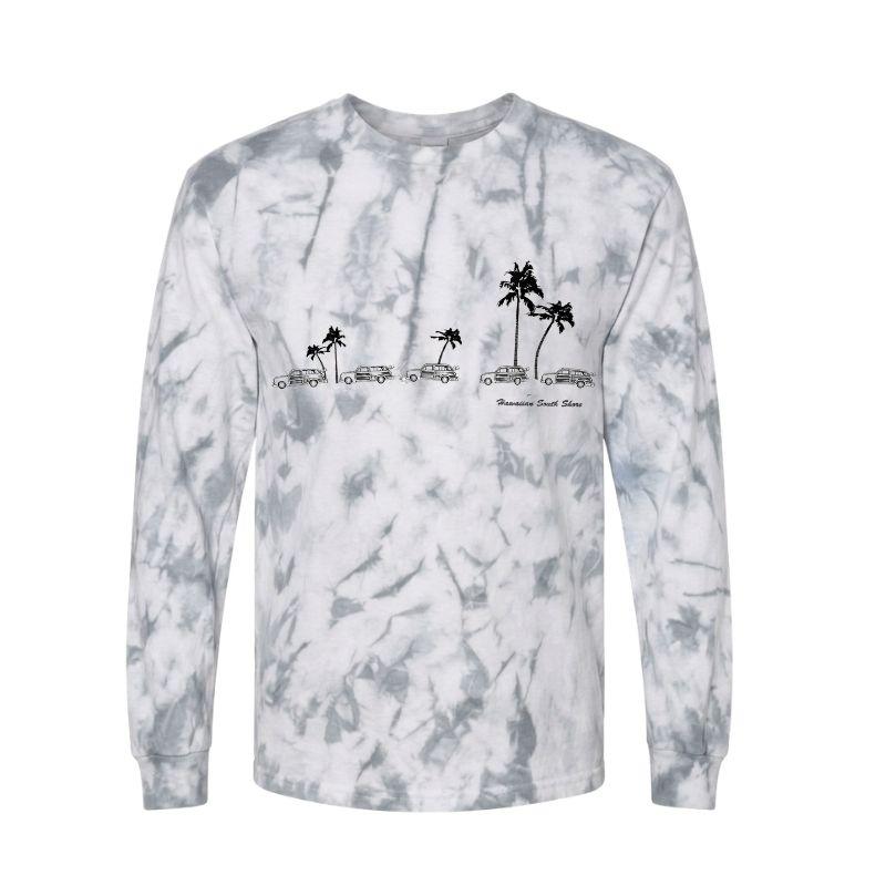 HawaiianSouthShore Long Sleeves T-Shirt Car & Palm Made in Hawaii (Small-XLarge) White