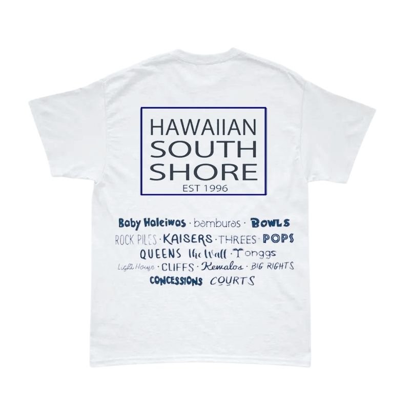 HawaiianSouthShore T-Shirt SURFPOINT White Navy Flat lay picture - Must-Have for Surfers