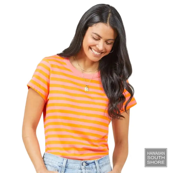 OUTERKNOWN T-Shirt WOMEN’S XSmall-Medium Bright Coral Stripe