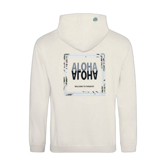 Aloha Days Flower Hoodie in Milk, back, flat lay