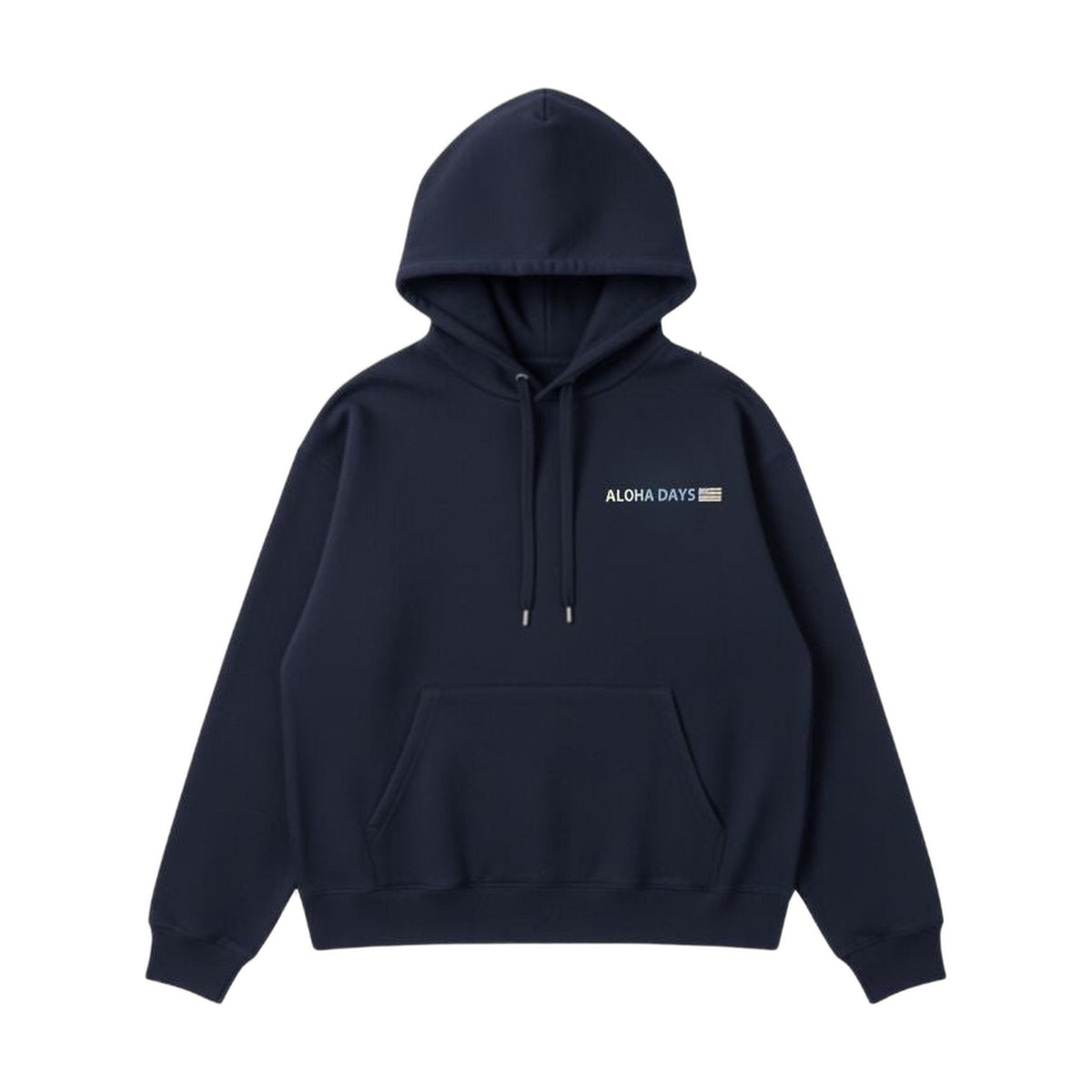 Aloha Days Vacation Hoodie in Navy, front, flat lay