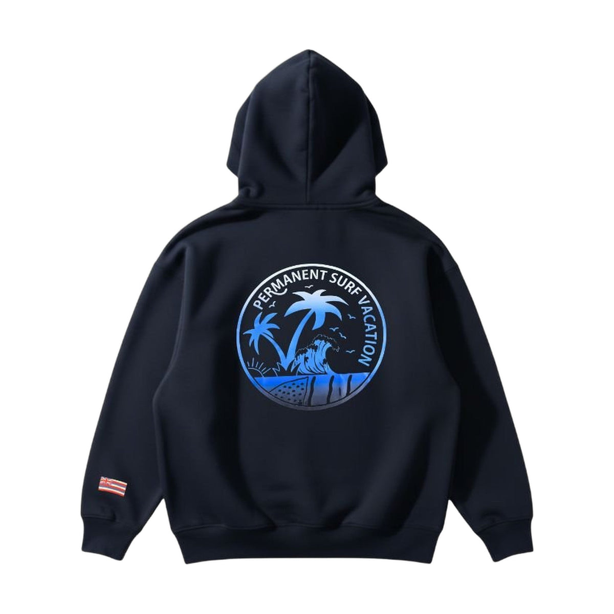 Aloha Days Vacation Hoodie in Navy, back, flat lay