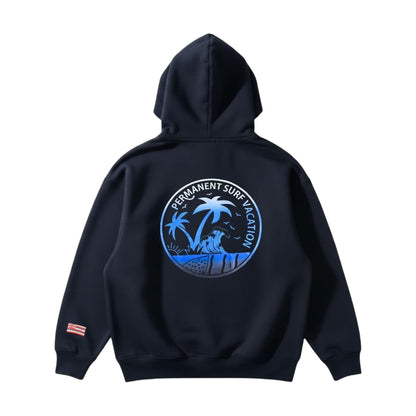 Aloha Days Vacation Hoodie in Navy, back, flat lay