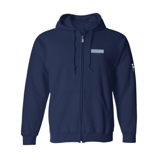 Aloha Days Box Logo 2 Zip Hoodie in Navy, front, flat lay