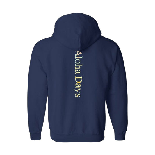 Aloha Days Box Logo 2 Zip Hoodie in Navy, back, flat lay