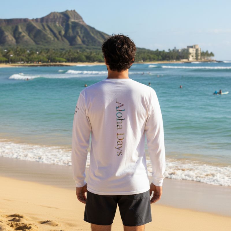 Aloha Days Long Sleeves T-Shirt Box Logo (Small - XLarge) White - Must - Have for Surfers