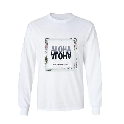 Aloha Days Long Sleeves T-Shirt Flower Square Made in Hawaii (Small - XLarge) White - Must - Have for Surfers