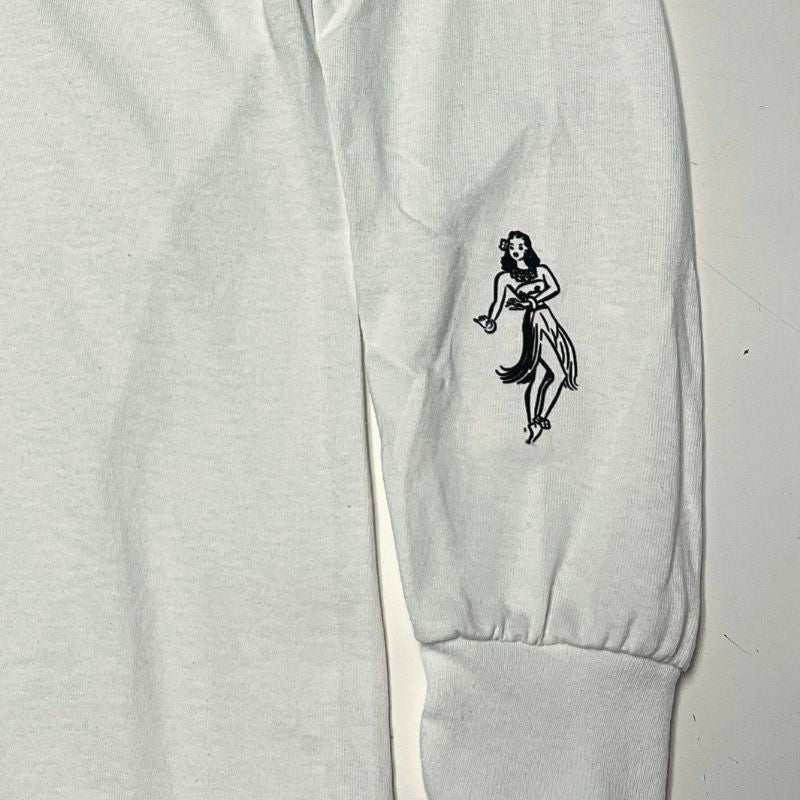 Aloha Days Long Sleeves Tee SURF IN HONOLULU LTD. Made in Hawaii (Small - XLarge) White - Must - Have for Surfers