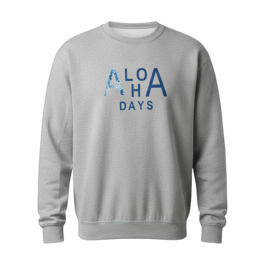 Aloha Days New HI Sweater in Grey, front, flat lay