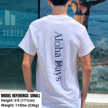 Aloha Days T-Shirt BOX LOGO 3 Made in Hawaii (Small - XLarge) White Navy - Must - Have for Surfers
