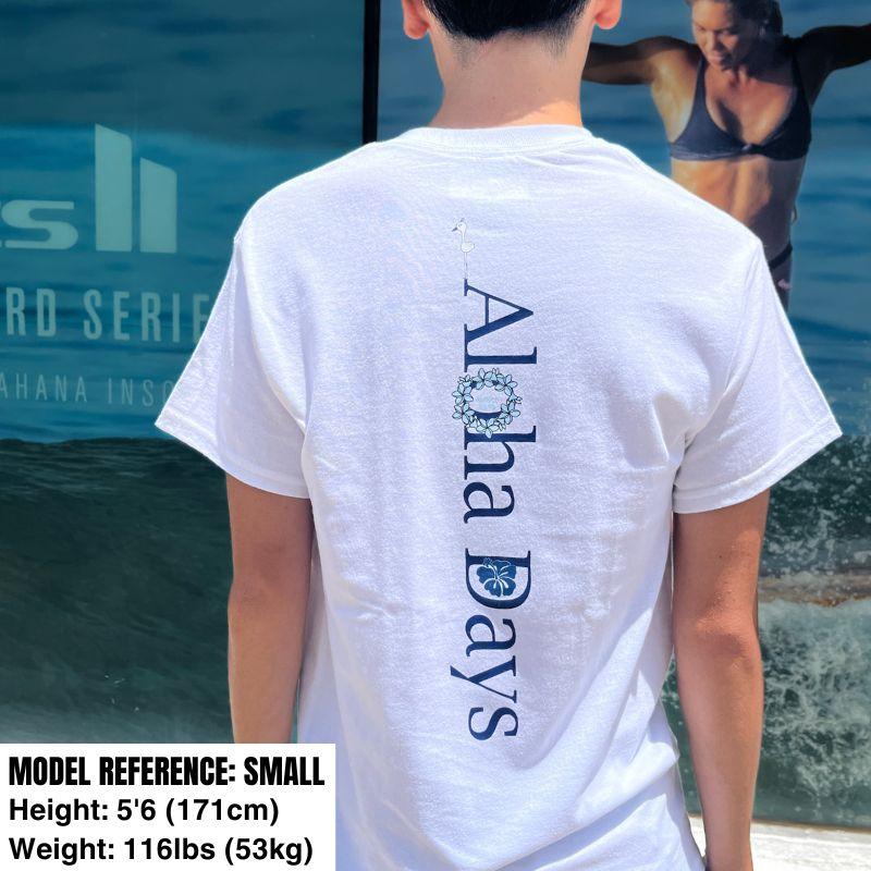 Aloha Days T-Shirt BOX LOGO 3 Made in Hawaii (Small - XLarge) White Navy - Must - Have for Surfers