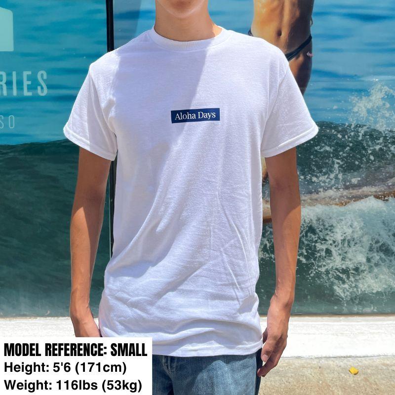 Aloha Days T-Shirt BOX LOGO 3 Made in Hawaii (Small - XLarge) White Navy - Must - Have for Surfers
