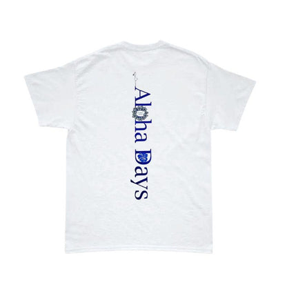 Aloha Days T-Shirt BOX LOGO 3 Made in Hawaii (Small - XLarge) White Navy - Must - Have for Surfers
