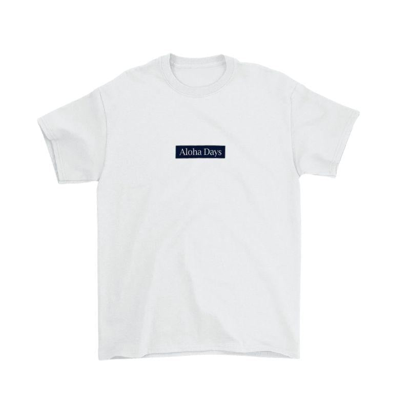 Aloha Days T-Shirt BOX LOGO Made in Hawaii (Small - Large) Navy - Must - Have for Surfers