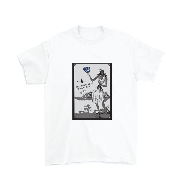 Aloha Days T-Shirt Hula Girl Frame Made in Hawaii (Small - XLarge) White - Must - Have for Surfers