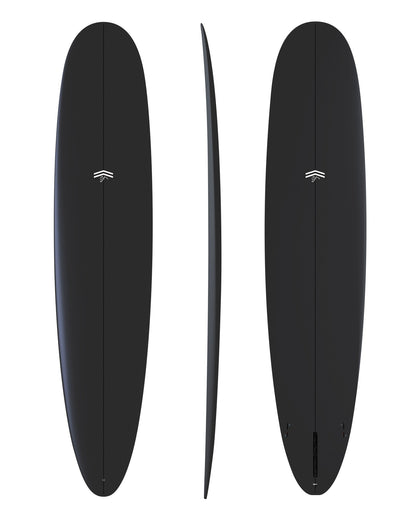 CJ Nelson Parallax Plus 9'1 surfboard in Full Carbon, top, side and bottom views