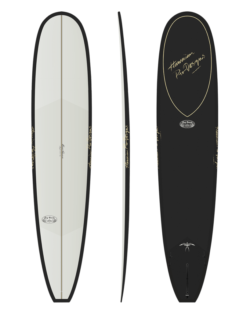 Donald Takayama In The Pink Thunderbolt Black White/Carbon Bottom surfboard, deck, rail and bottom views