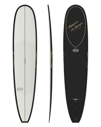 Donald Takayama In The Pink Thunderbolt Black White/Carbon Bottom surfboard, deck, rail and bottom views