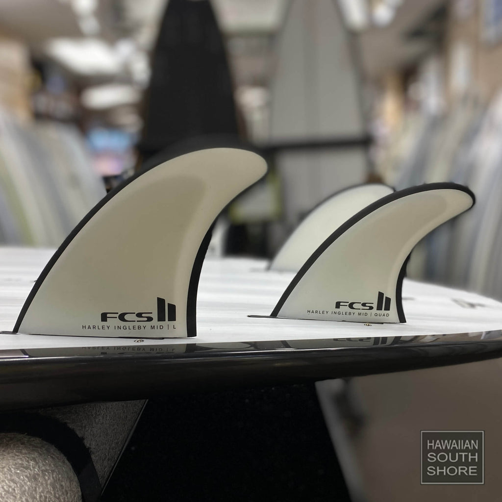 FCS II HARLEY INGLEBY MID TRI-QUAD FIN SET Large Performance Core + AirCore White/Black SHOP SURF ACC. Surf Shop and Clothing Boutique