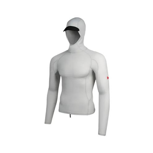 Florence Marine X Utility Pocket Hooded Rashguard silver UPF 50 with neoprene hood bill and lumbar zip pocket
