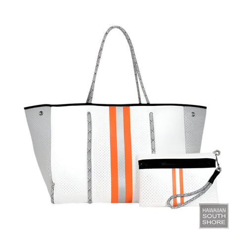 Grayson Crush neoprene tote with white and orange stripe